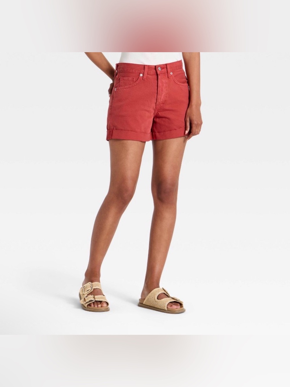 Women's Mid-Rise 90s Baggy Cuff Denim Shorts - Universal Thread™ Red 14